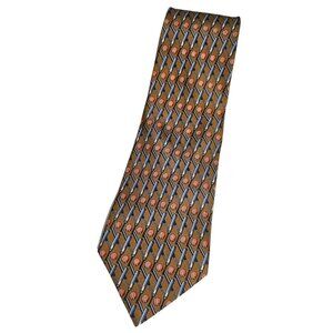 TRUSSARDI Men's 100% Silk Necktie LUXURY Tie Brown Tool Ball W:3.8" EUC